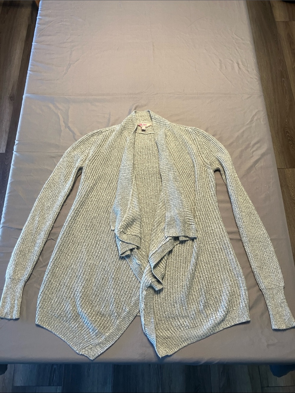 Candie's Heather Gray Open-Front Waterfall Cardigan